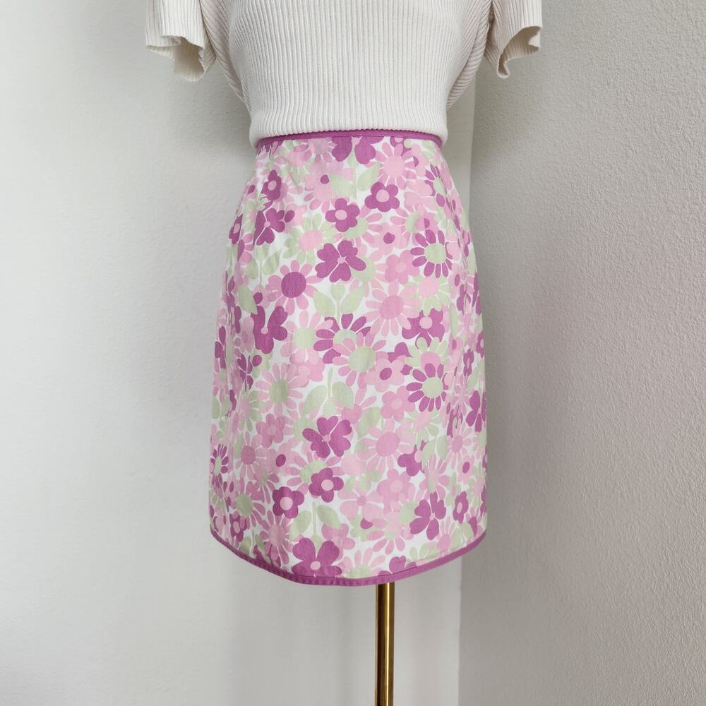 Vintage Y2K Ann Taylor Loft Pink White Green Floral Wrap Mini Skirt 6 - Picture 5 of 7